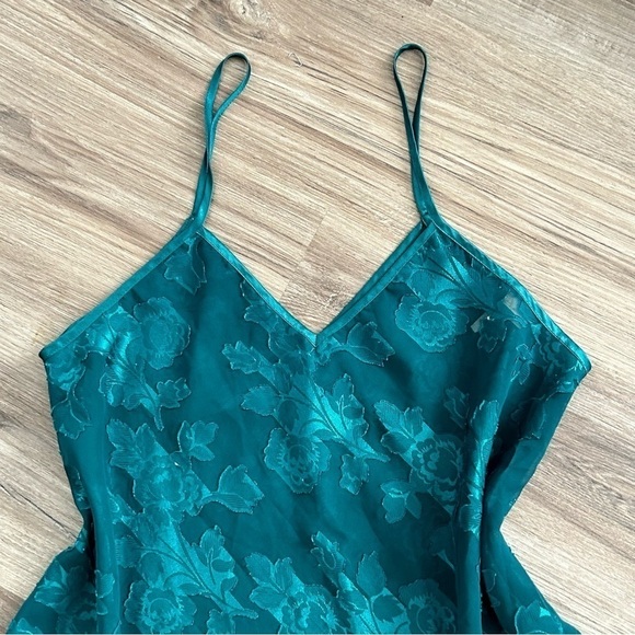 LA Intimates Vintage Green Floral Patch Mesh Slip Dress Women Size small - Picture 2 of 7